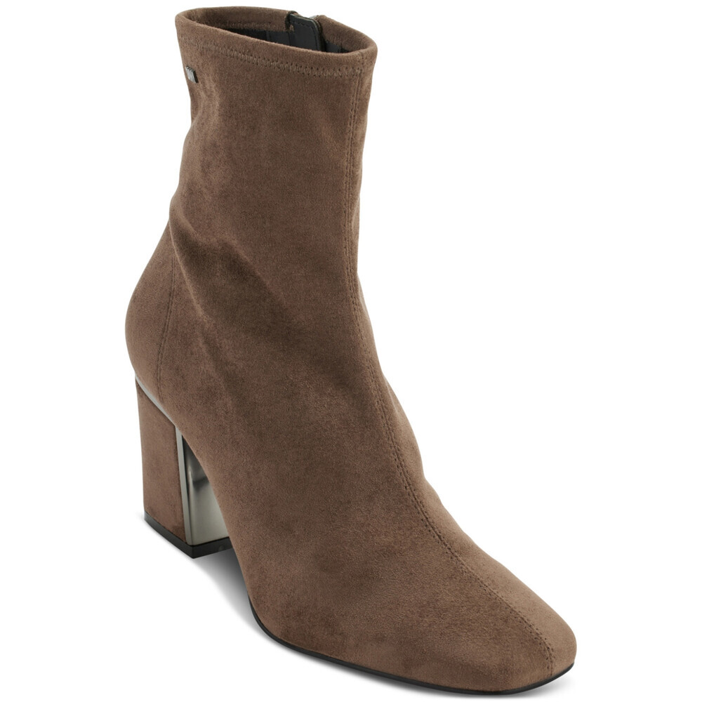 DKNY Cavale Boots Women's Mushroom Suede Square Toe Block Heel Booties LION412